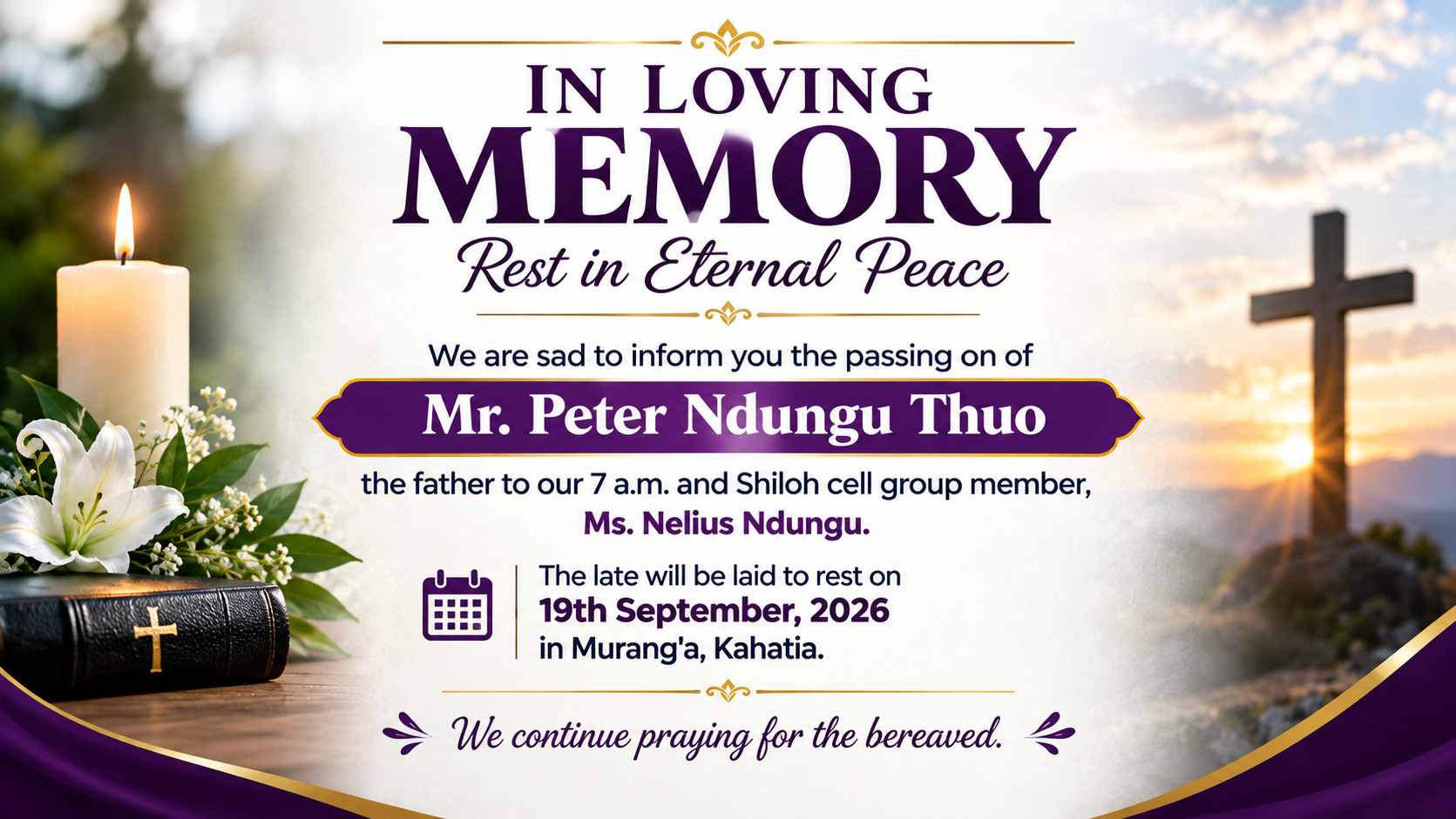 CONDOLENCE & BEREAVEMENT ANNOUNCEMENT