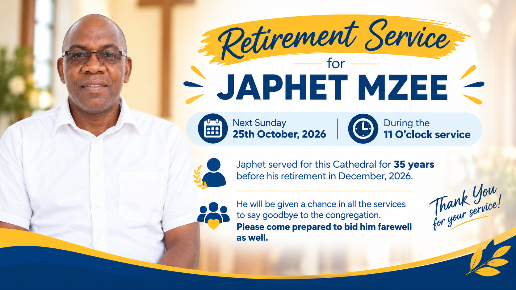RETIREMENT SERVICE FOR JAPHET MZEE